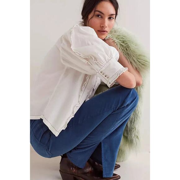 New FREE PEOPLE We The Free Level Up Slit Cord Jeans $98 SIZE 30 Majolica Blue - Picture 3 of 6